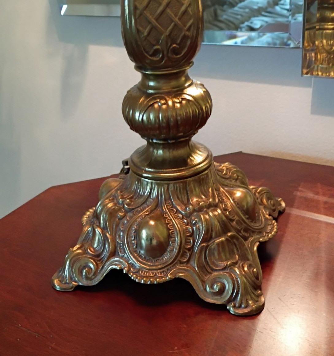 Ornate Brass Table Lamp with Crystal Beaded Shade - image 2 of 6