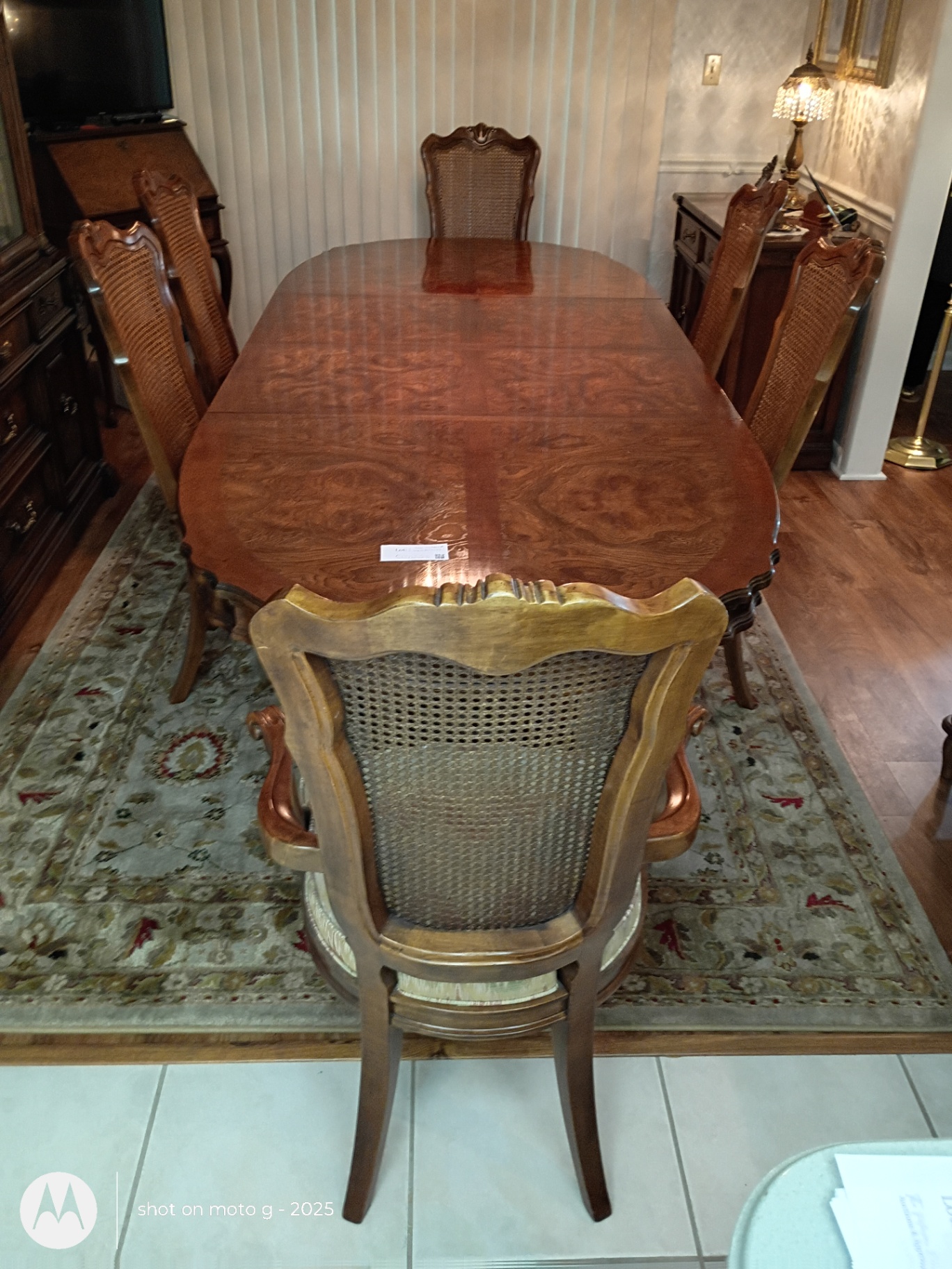 Wood Dining Table and Six Cane-Back Chairs - image 1 of 15