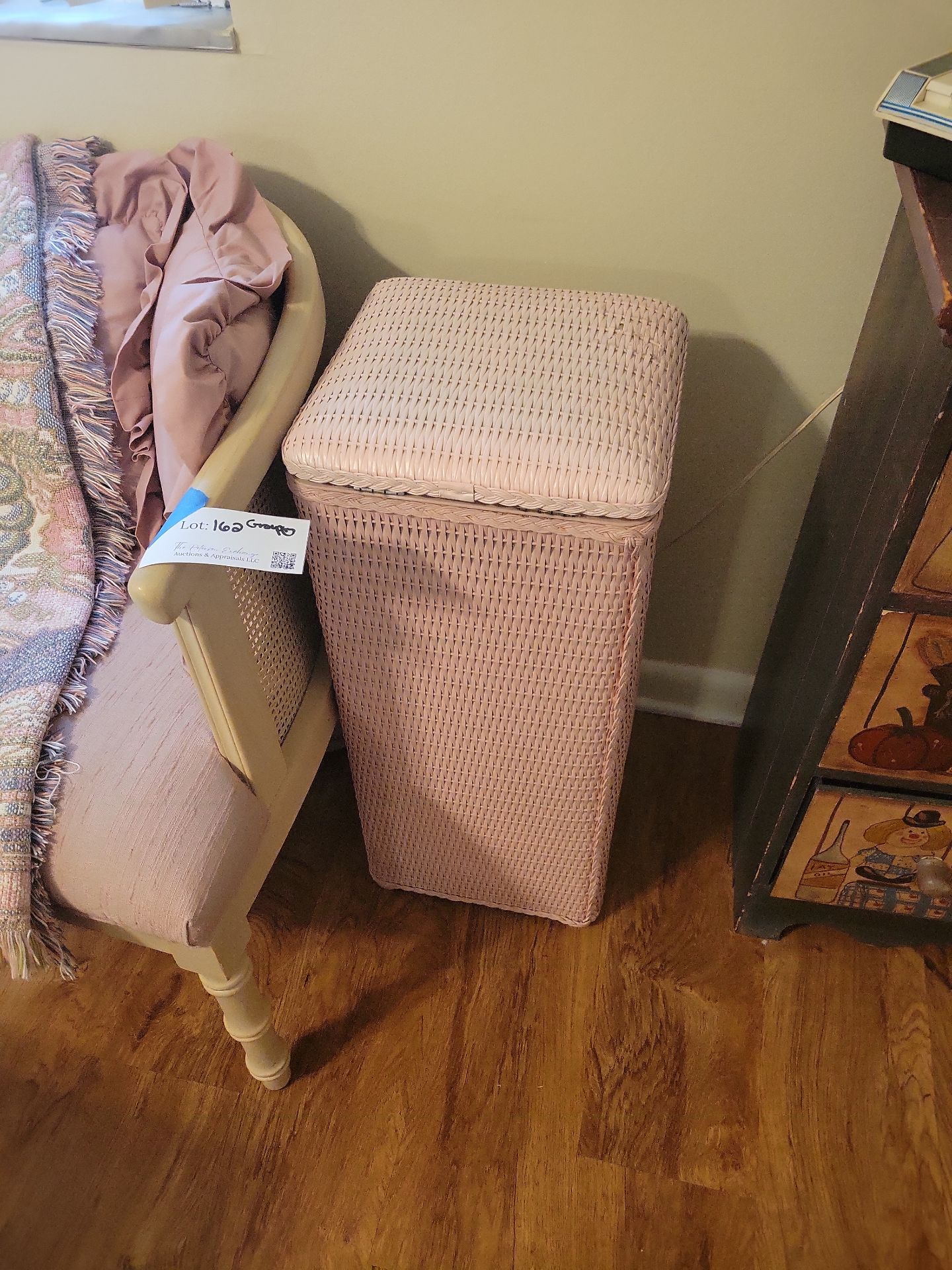 Upholstered Bench, Wicker Hamper, Throw Blanket, and Curtain Valance - image 2 of 5
