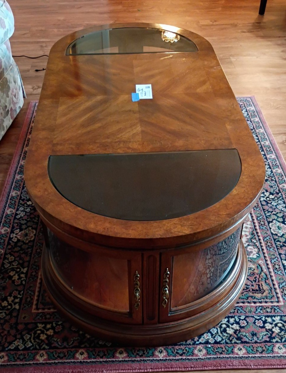 Wood Coffee Table with Glass Insets and Cabinet Storage - image 4 of 6