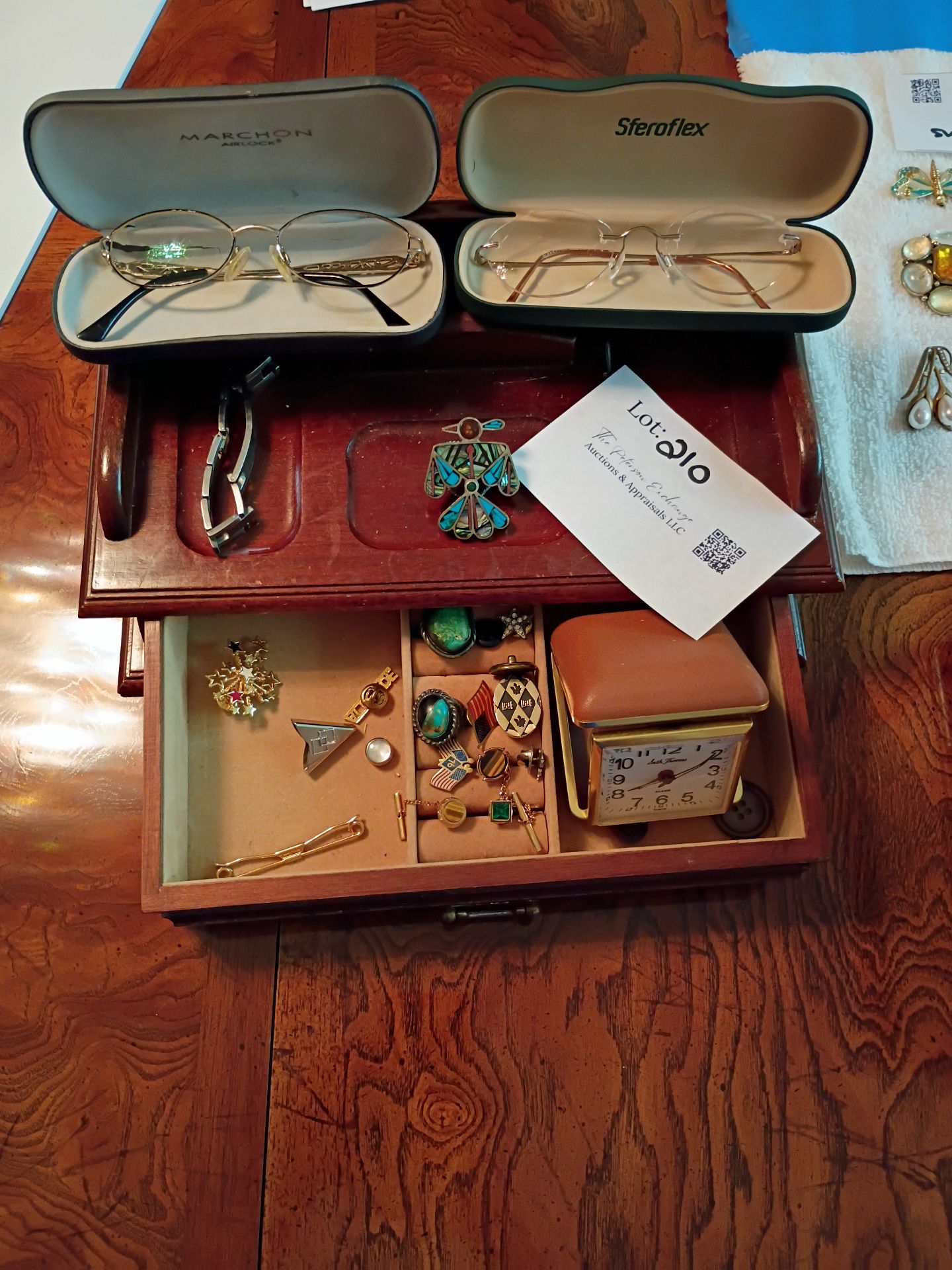 Eyeglasses, Jewelry Box, Clock, and Assorted Costume Jewelry - image 1 of 6