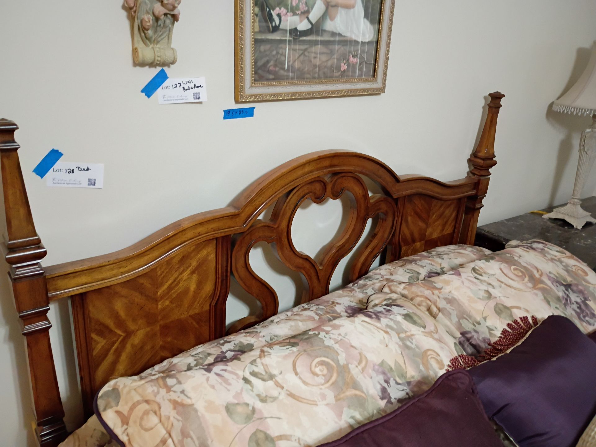 Wooden Bed Frame with Floral Bedding - image 3 of 4