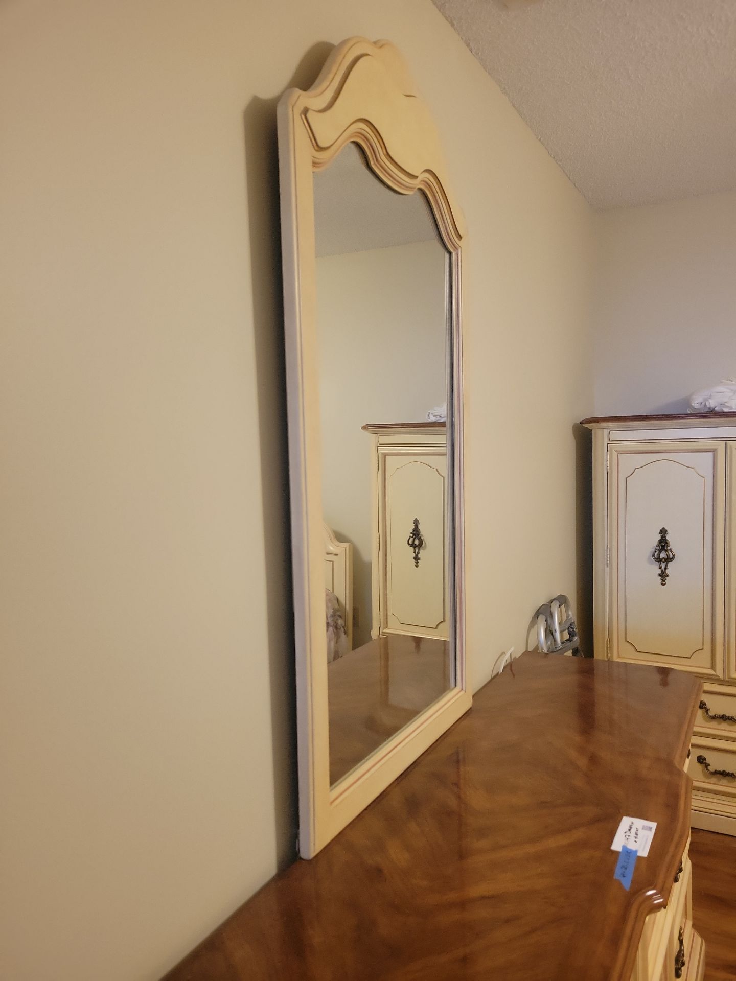Cream and Wood Dresser with Mirror - image 3 of 8