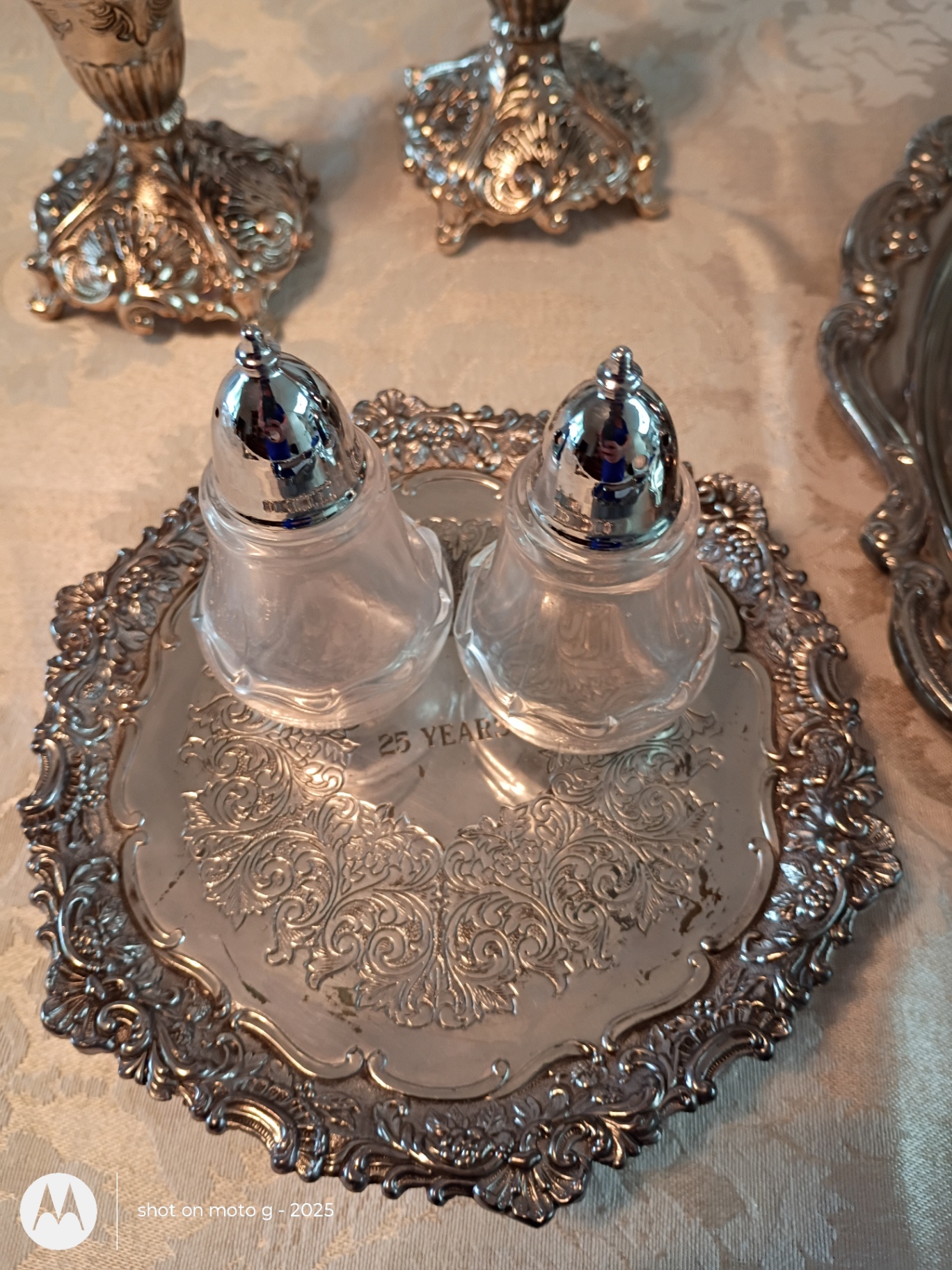 Silver-Tone Tea Service Set with Trays, Candlesticks, and Shakers - image 4 of 6