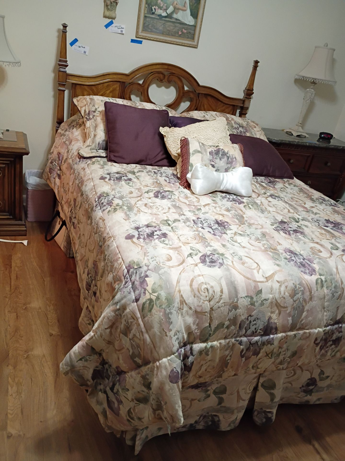 Wooden Bed Frame with Floral Bedding - image 2 of 4