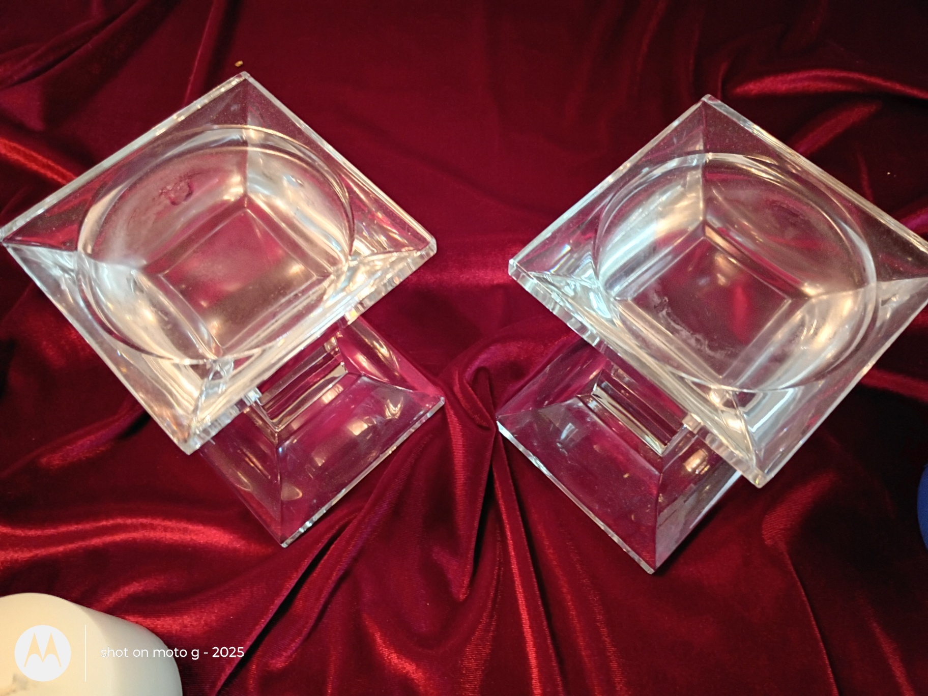 Pair of Glass Candle Holders with White Pillar Candles - image 2 of 4