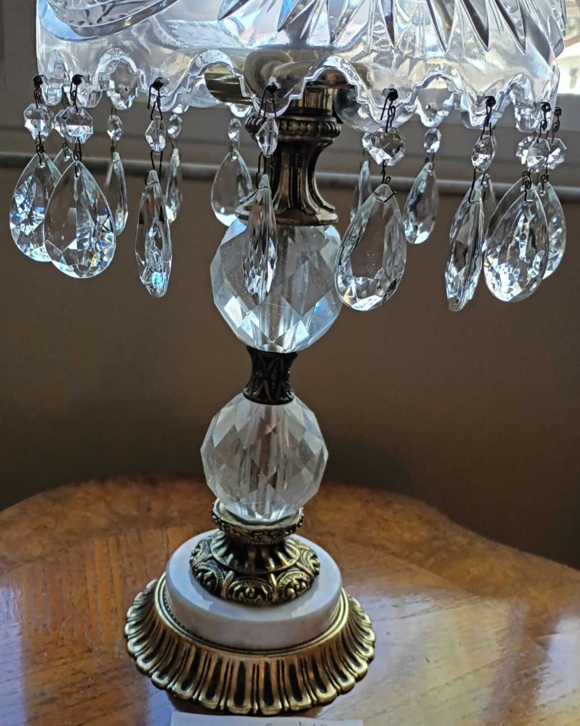 Crystal and Marble Table Lamp with Hanging Prisms - image 2 of 4