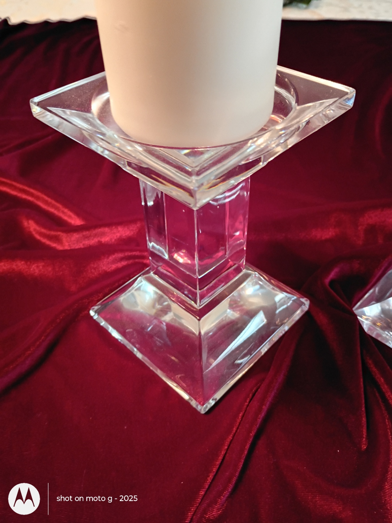 Pair of Glass Candle Holders with White Pillar Candles - image 3 of 4