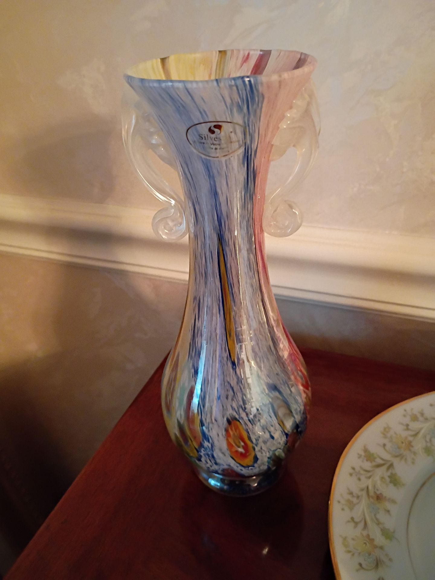 Multicolor Art Glass Vase with Decorative Handles - image 4 of 4