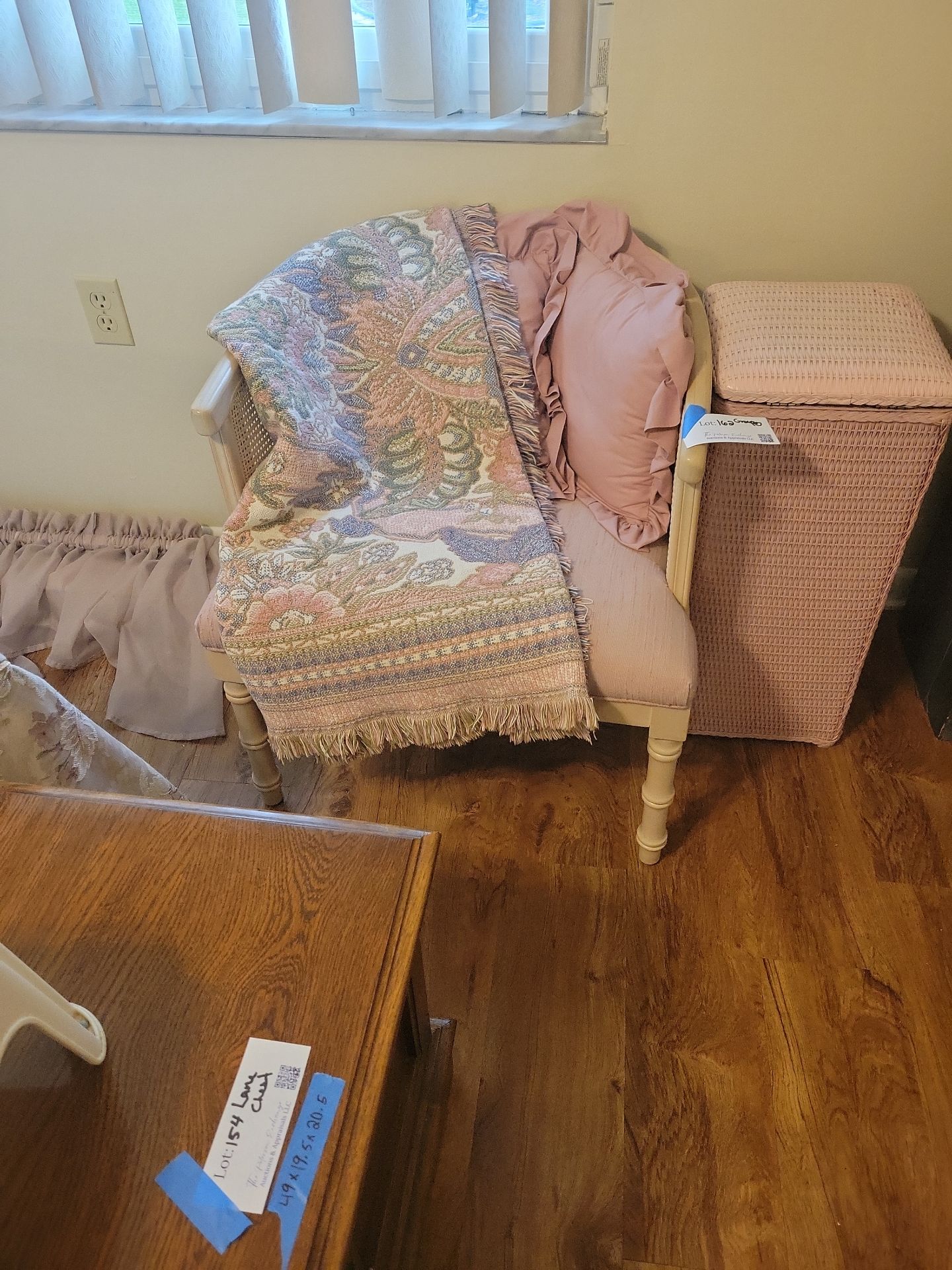 Upholstered Bench, Wicker Hamper, Throw Blanket, and Curtain Valance - image 3 of 5