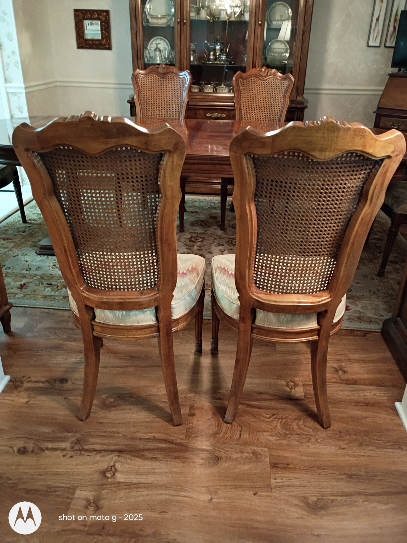 Wood Dining Table and Six Cane-Back Chairs - image 7 of 15