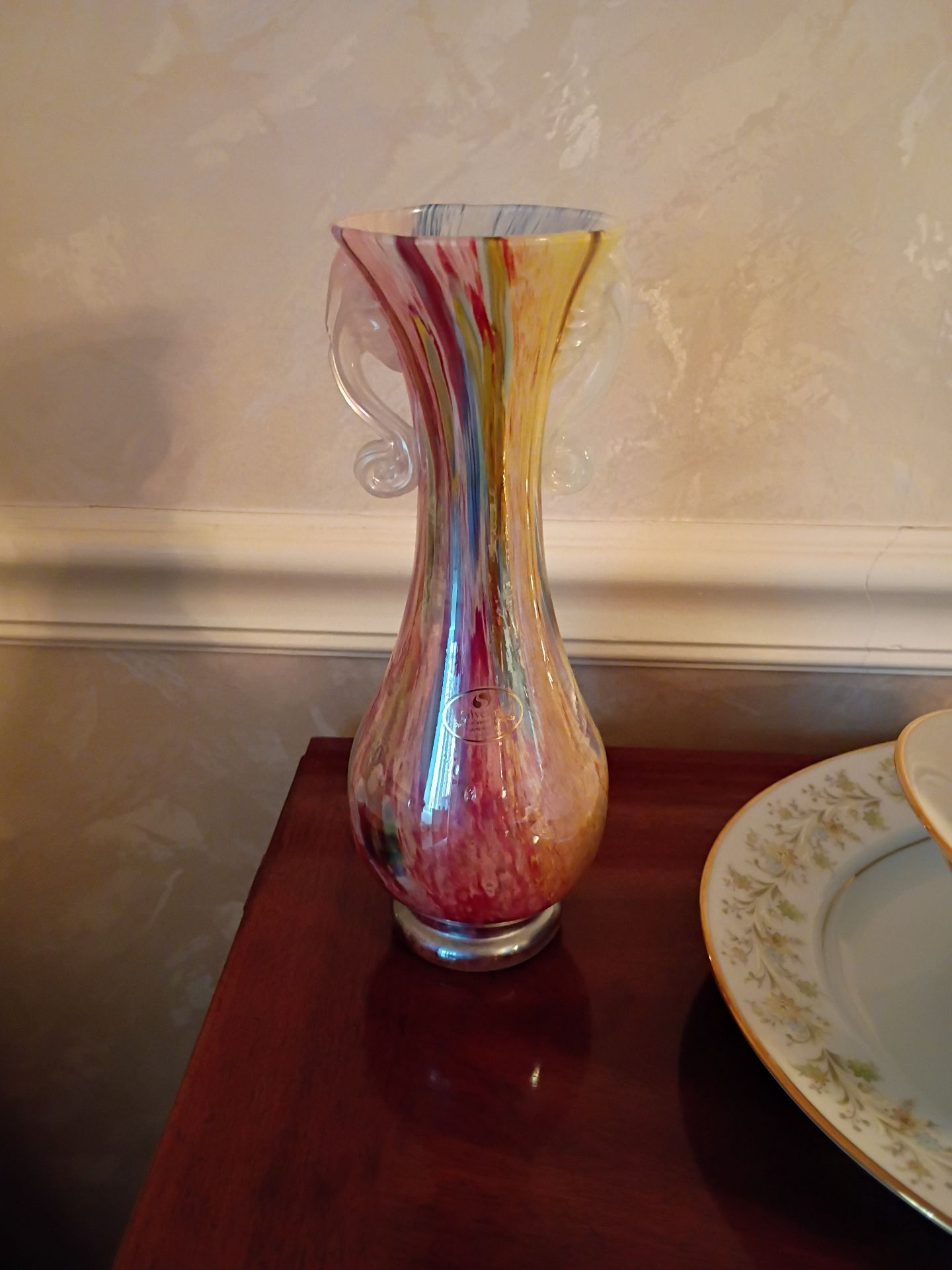 Multicolor Art Glass Vase with Decorative Handles - image 1 of 4