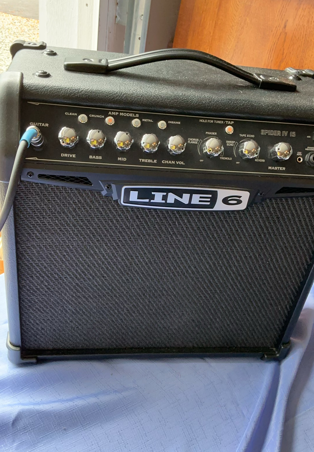 Red electric guitar with Line 6 Spider IV 15 amplifier - image 7 of 11