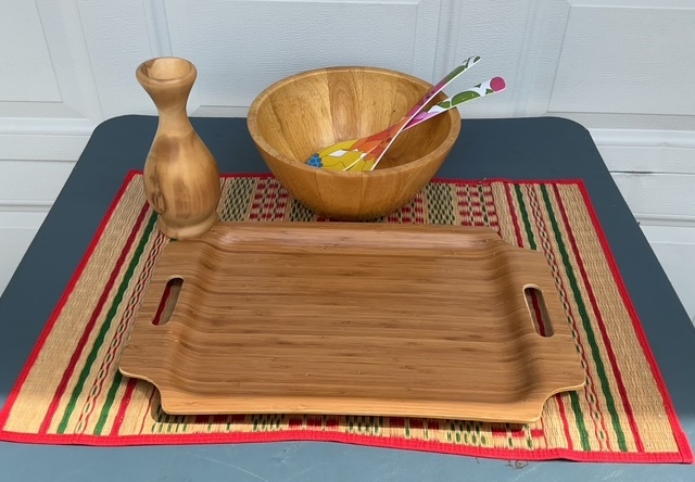 Wooden Serving Tray, Vase and Bowl with Utensils - image 1 of 6