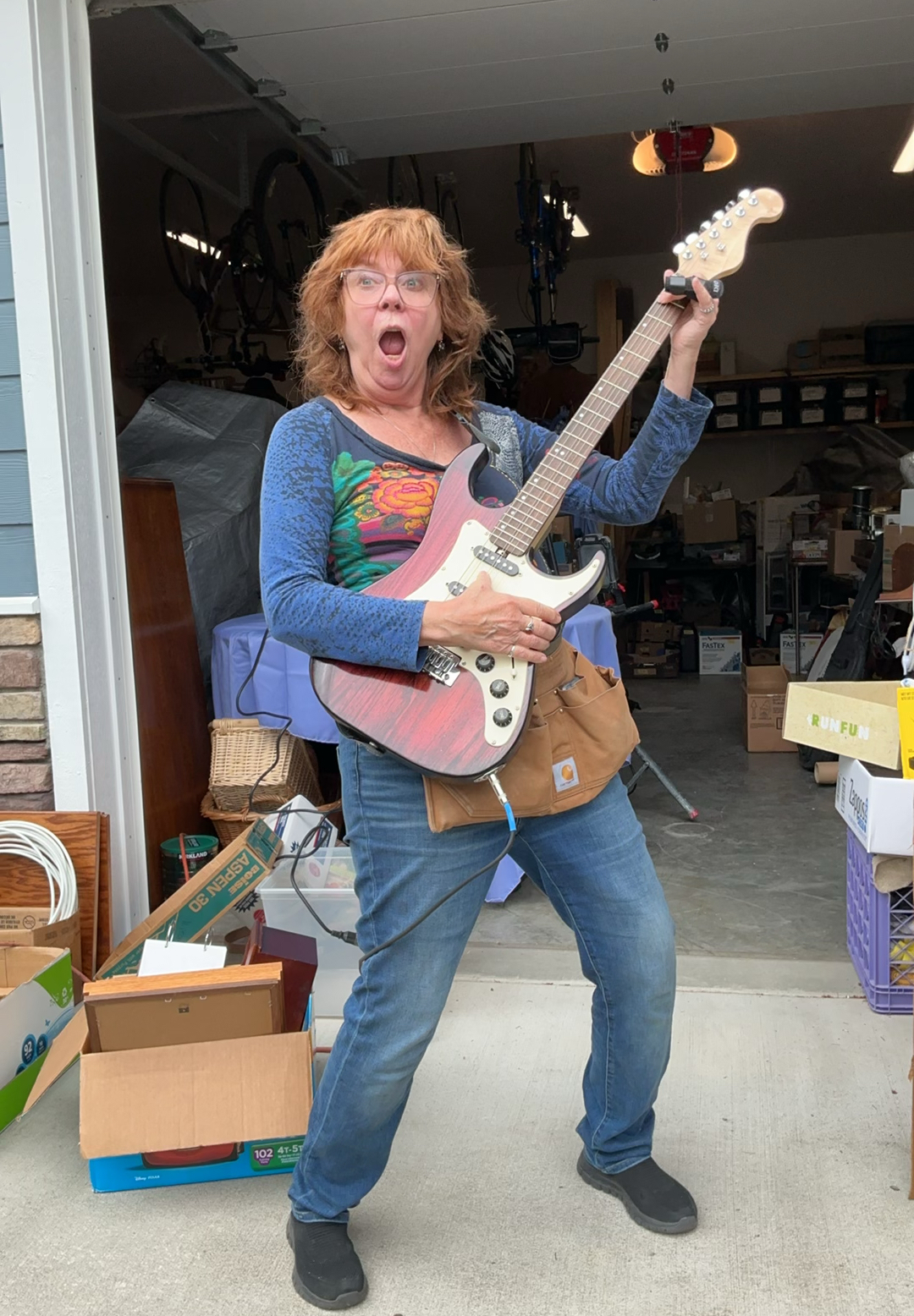 Red electric guitar with Line 6 Spider IV 15 amplifier - image 1 of 11