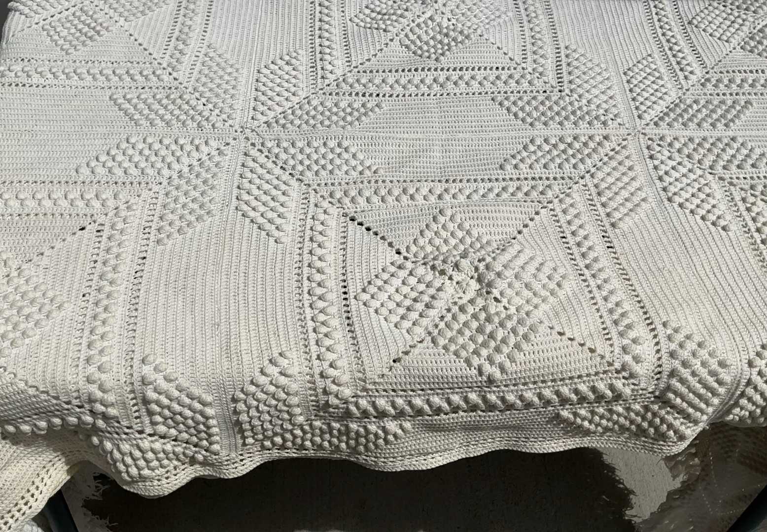 Antique Crocheted Twin Bedspread - image 3 of 4