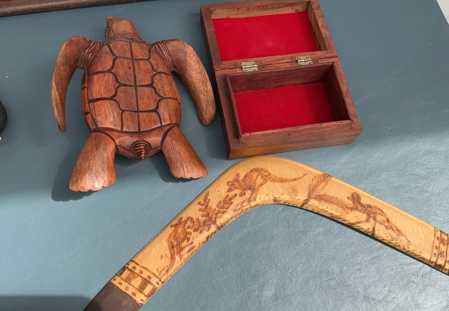 Antique mantel clock with carved turtle figurine, jewelry box, and curved decorative panel - image 3 of 6