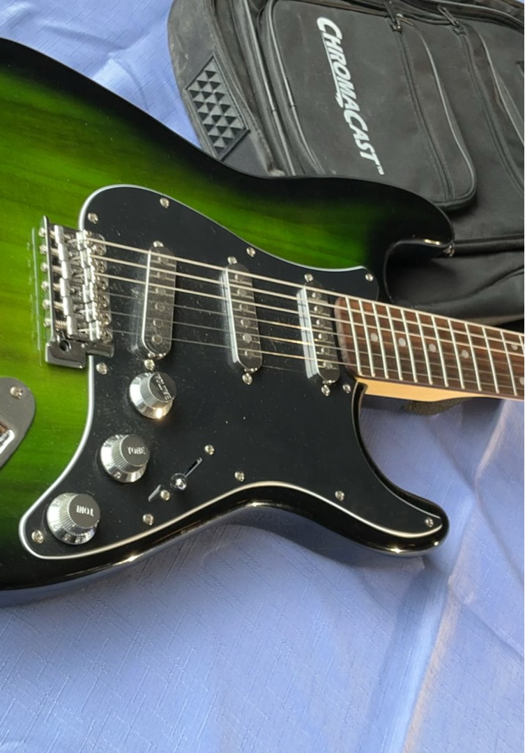 Green Sunburst Strat-Style Electric Guitar with Chromacast Gig Bag - image 1 of 5