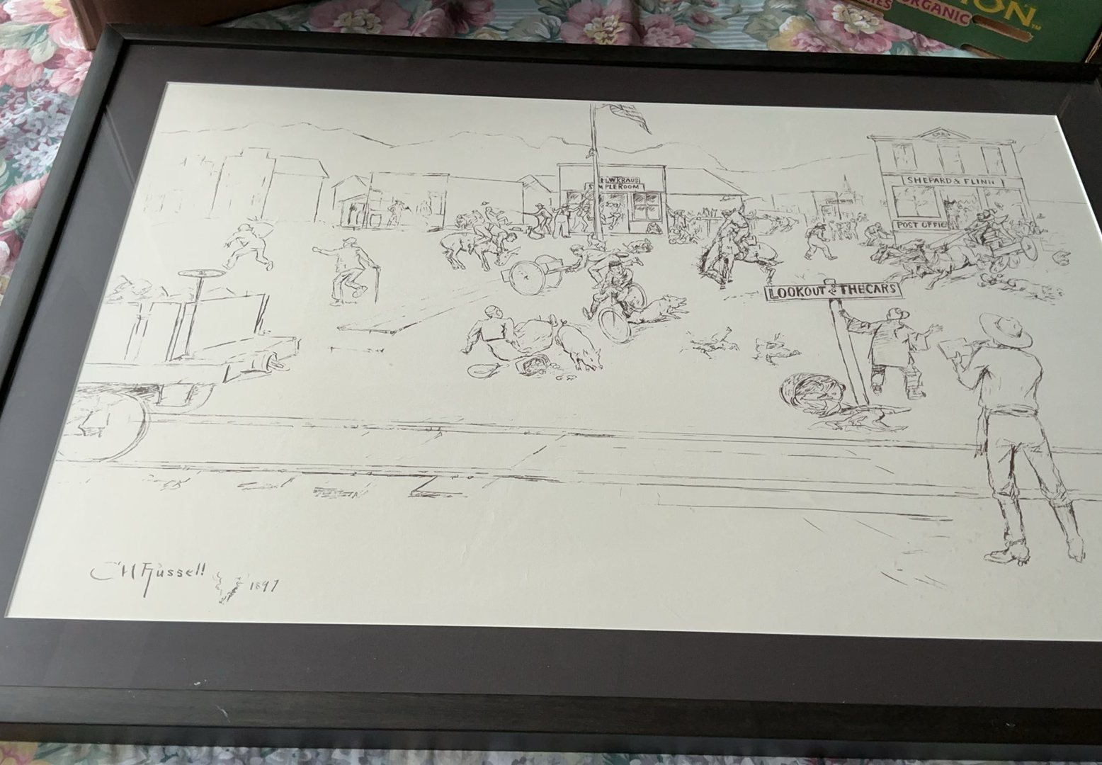 Framed and signed Charles Russell Litho - image 1 of 6