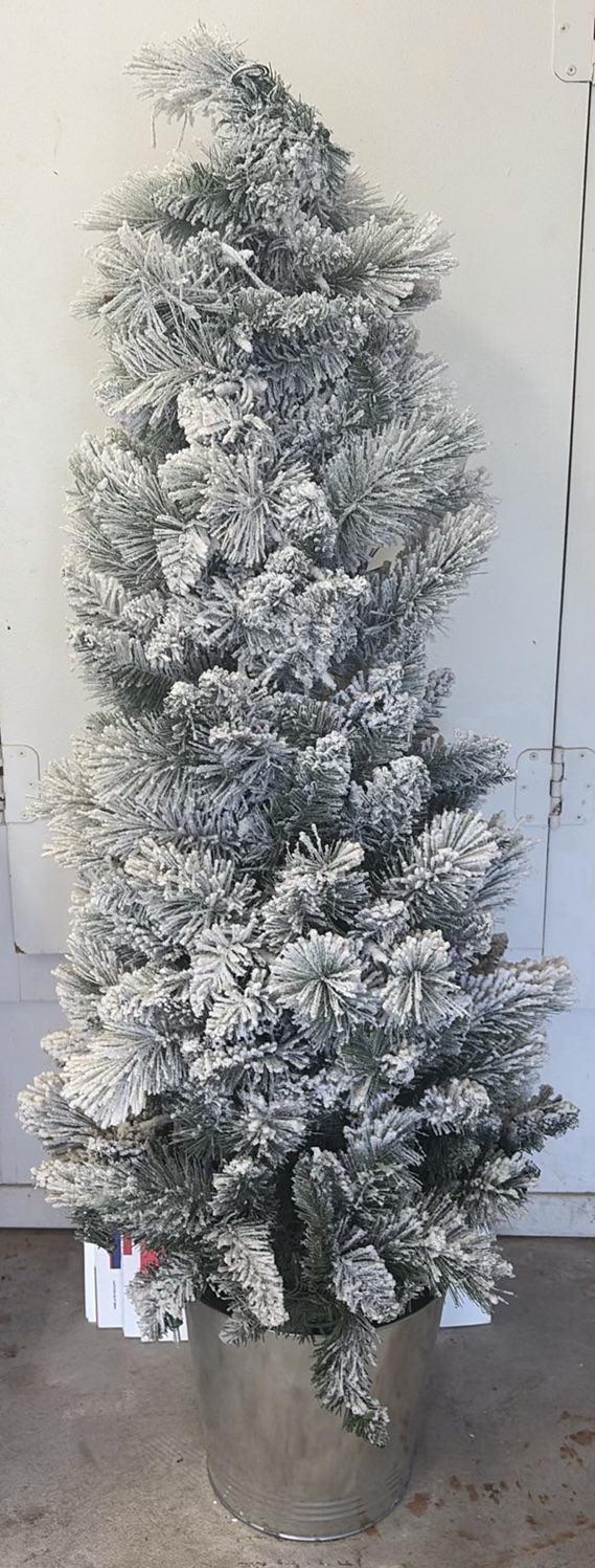 Flocked Artificial Christmas Tree in Metal Bucket - image 1 of 4