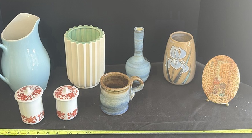 Assorted Ceramic Pitchers, Vases, Mug, Covered Containers, and Decorative Plate - image 1 of 6