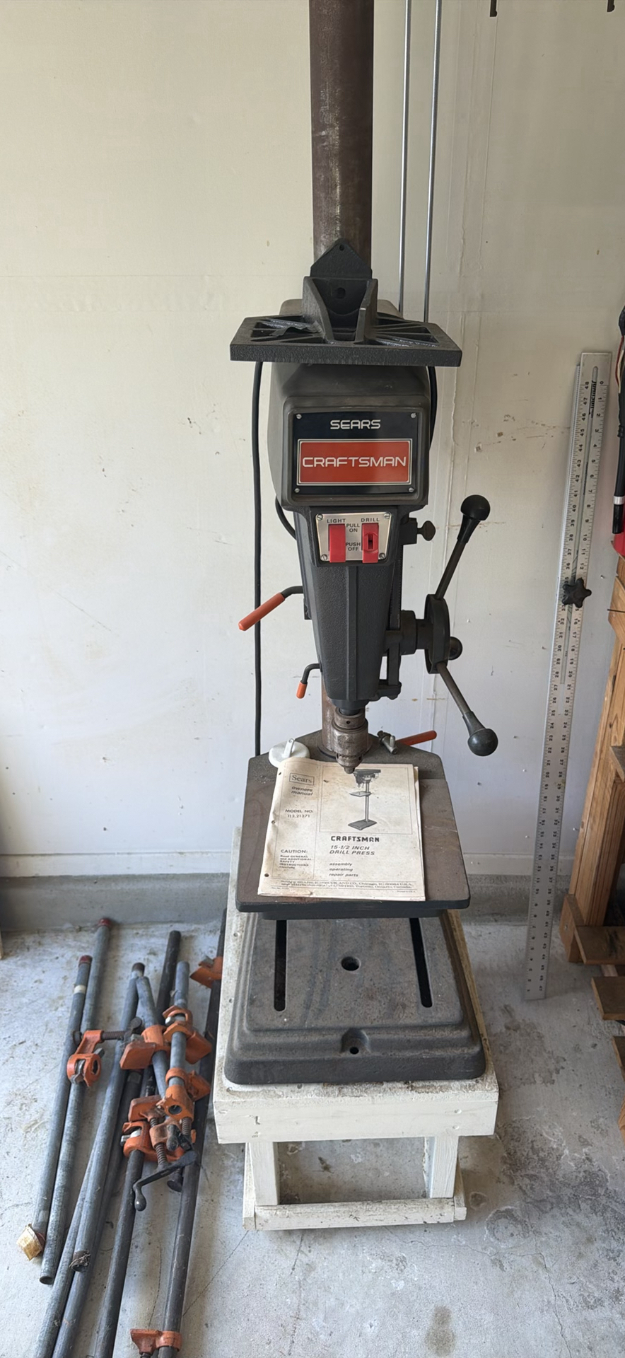 Sears Craftsman 15-1/2 Inch Drill Press with Pipe Clamps and Manual - image 1 of 6