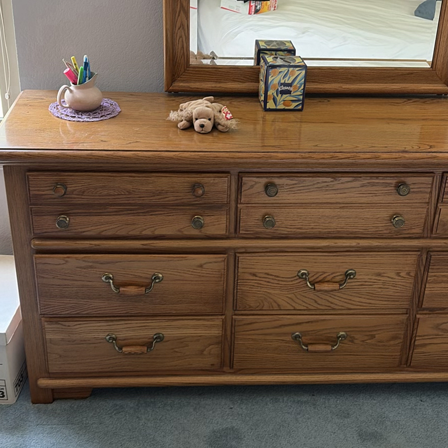 Bedroom set, 2 nightstands, 1 wardrobe, 1 dresser, 1 triple dresser with mirror  - image 21 of 29