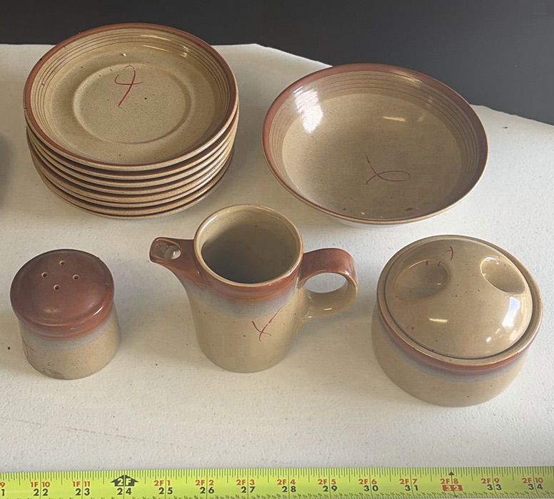 Stoneware Dinnerware Set with Cups, Plates, Bowls, Pitcher, Butter Dish, and Covered Container - image 3 of 8