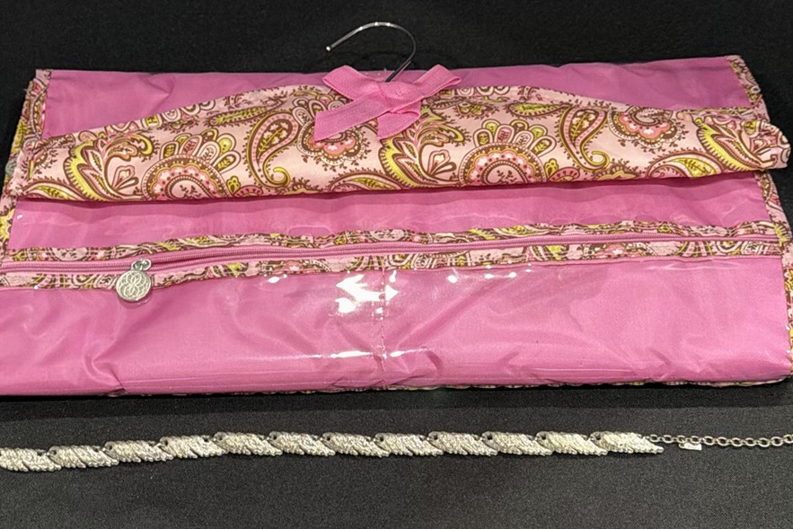 Pink Hanging Jewelry Organizer and Silver-Tone Leaf Necklace - image 1 of 5
