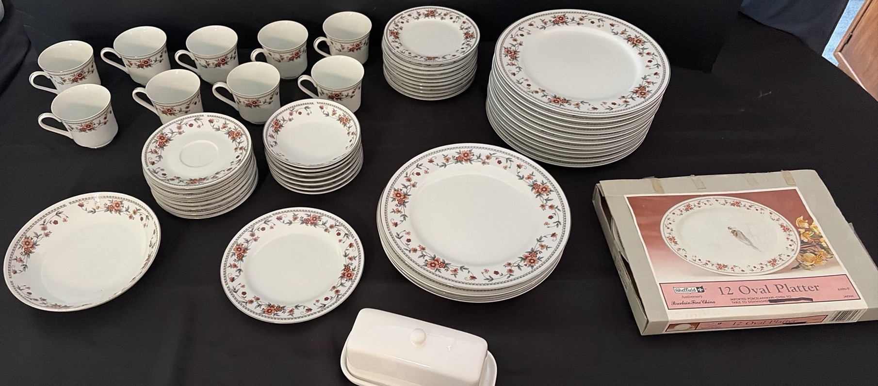 Floral Pattern Dinnerware Set with Plates, Cups, Saucers, Bowls, Platter, and Butter Dish - image 1 of 17