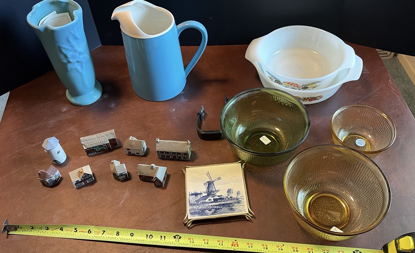 Ceramic Miniature Houses, Glass Bowls, Pitcher, Vase, and Decorative Tile - image 1 of 10