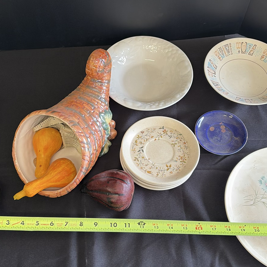 Assorted Decorative Ceramic Plates, Bowls, and Cornucopia Decor - image 3 of 7