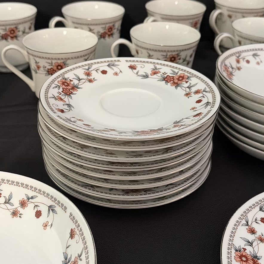 Floral Pattern Dinnerware Set with Plates, Cups, Saucers, Bowls, Platter, and Butter Dish - image 4 of 17