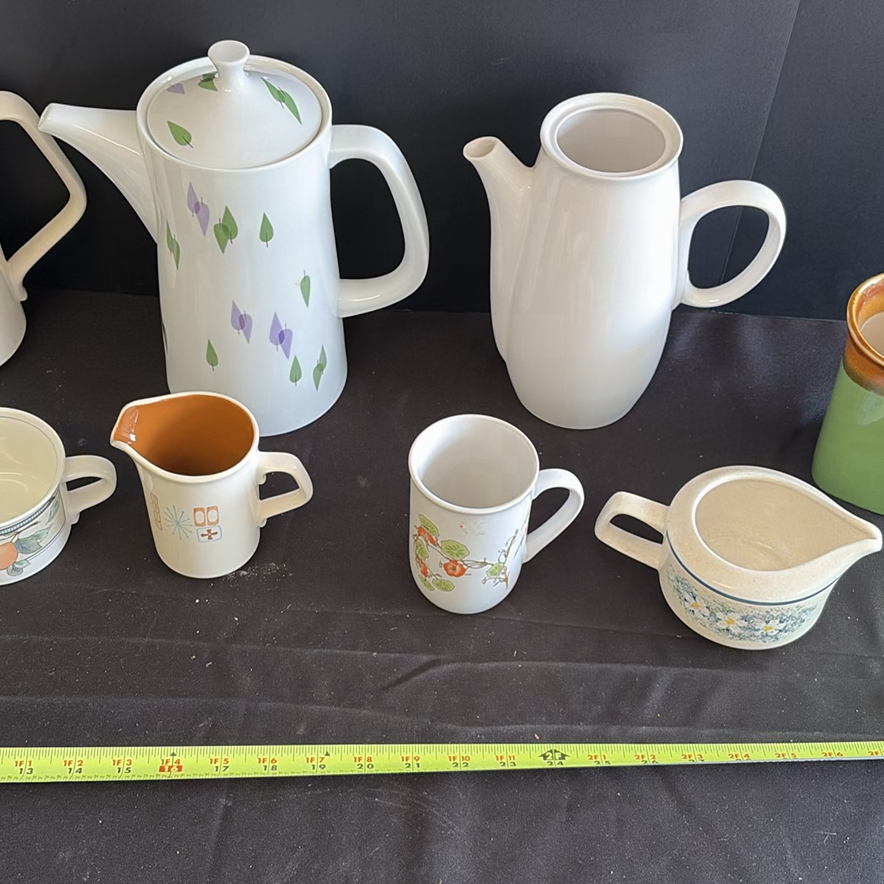 Assorted Ceramic Coffee Pots, Cups, Pitchers, and Glass Bowl - image 3 of 9