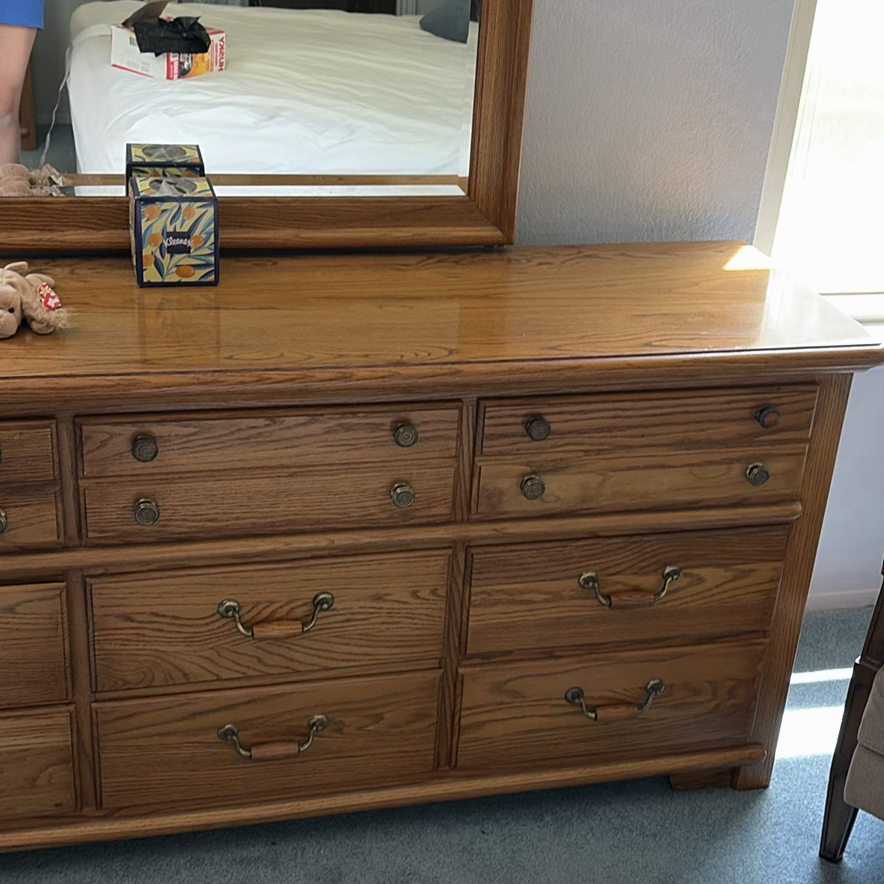 Bedroom set, 2 nightstands, 1 wardrobe, 1 dresser, 1 triple dresser with mirror - image 22 of 29