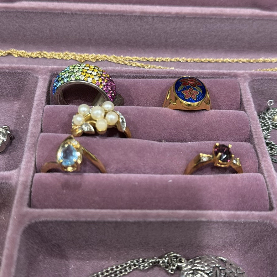 Pink Jewelry Box with Assorted Rings, Necklaces, Earrings, and Pendants - image 5 of 5