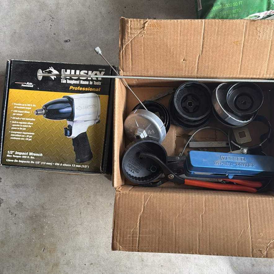 Husky Professional 1/2 Inch Impact Wrench and Assorted Automotive Tools - image 1 of 5