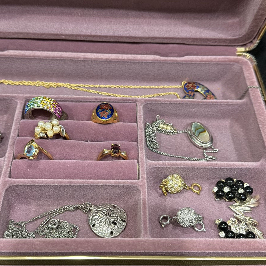 Pink Jewelry Box with Assorted Rings, Necklaces, Earrings, and Pendants - image 4 of 5