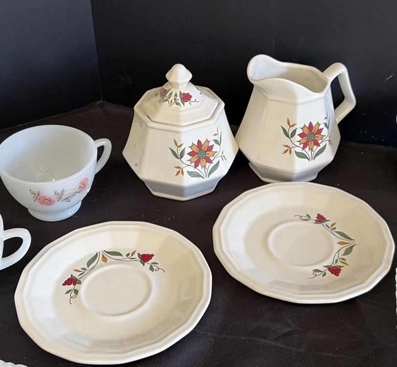 Assorted Vintage Floral Milk Glass Serving Trays and Tea Set Pieces - image 4 of 9