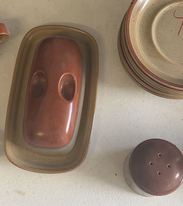Stoneware Dinnerware Set with Cups, Plates, Bowls, Pitcher, Butter Dish, and Covered Container - image 4 of 8