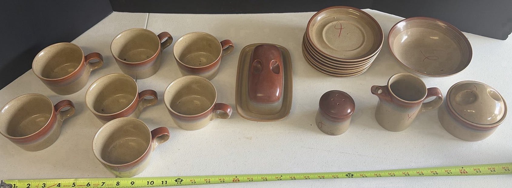 Stoneware Dinnerware Set with Cups, Plates, Bowls, Pitcher, Butter Dish, and Covered Container - image 1 of 8