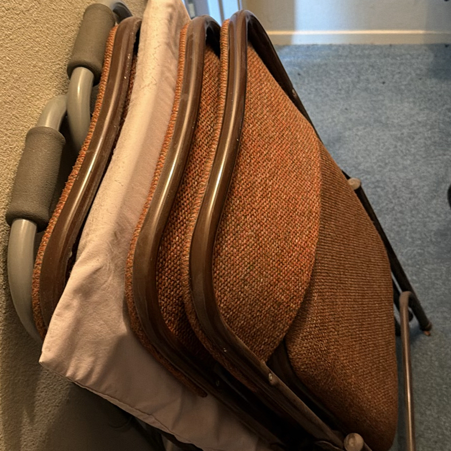 4 padded folding chairs with a folding walker - image 1 of 5