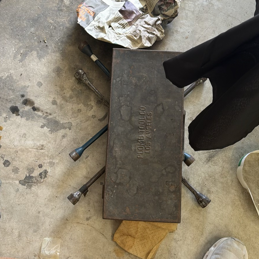 Pittsburgh Los Angeles metal toolbox, tow chain, jack stands, and trailer hitch receiver - image 1 of 4