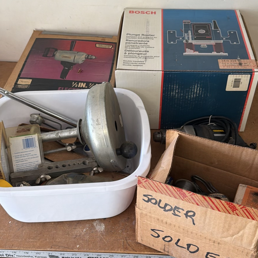 Craftsman Electric Drill, Bosch Plunge Router Box, and Assorted Tools - image 1 of 6