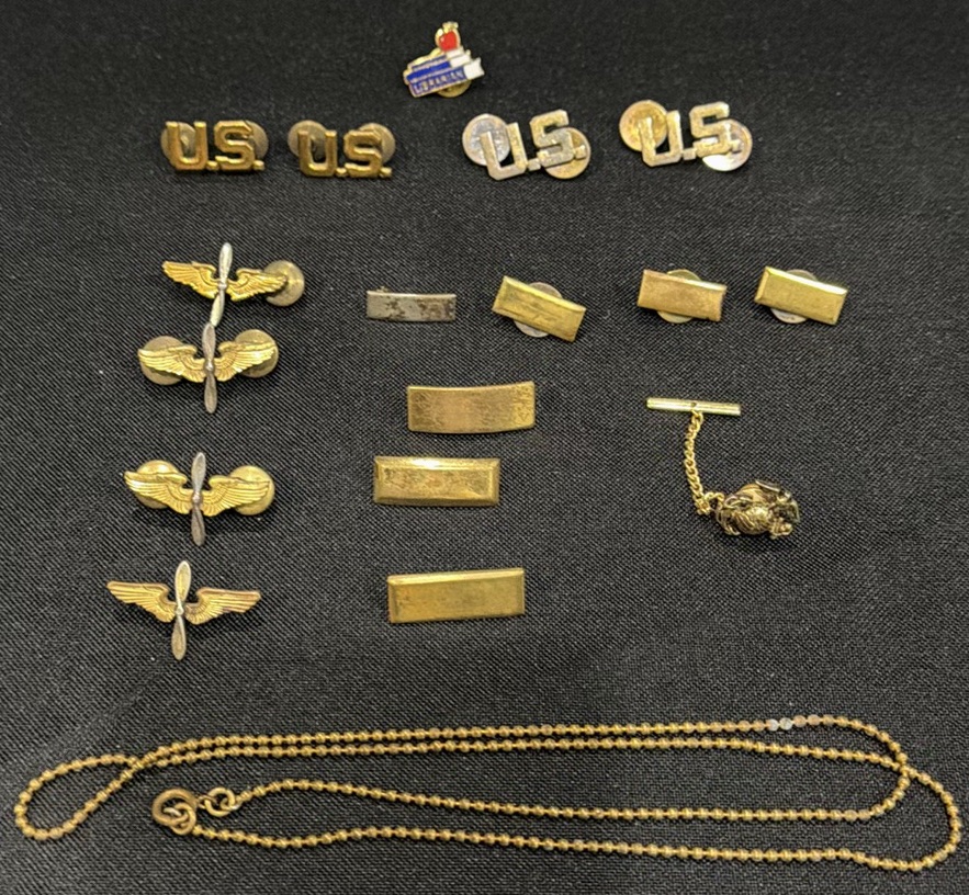 Collection of Military Pins, Insignia, Tie Tack, and Chain Necklace - image 1 of 4