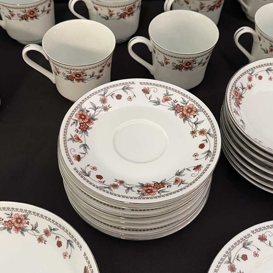 Floral Pattern Dinnerware Set with Plates, Cups, Saucers, Bowls, Platter, and Butter Dish - image 3 of 17
