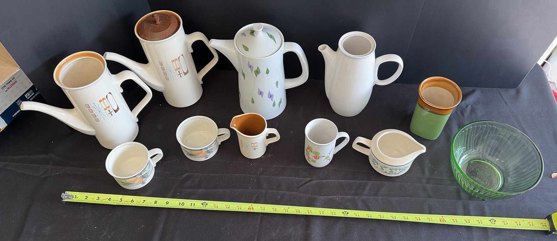 Assorted Ceramic Coffee Pots, Cups, Pitchers, and Glass Bowl - image 1 of 9