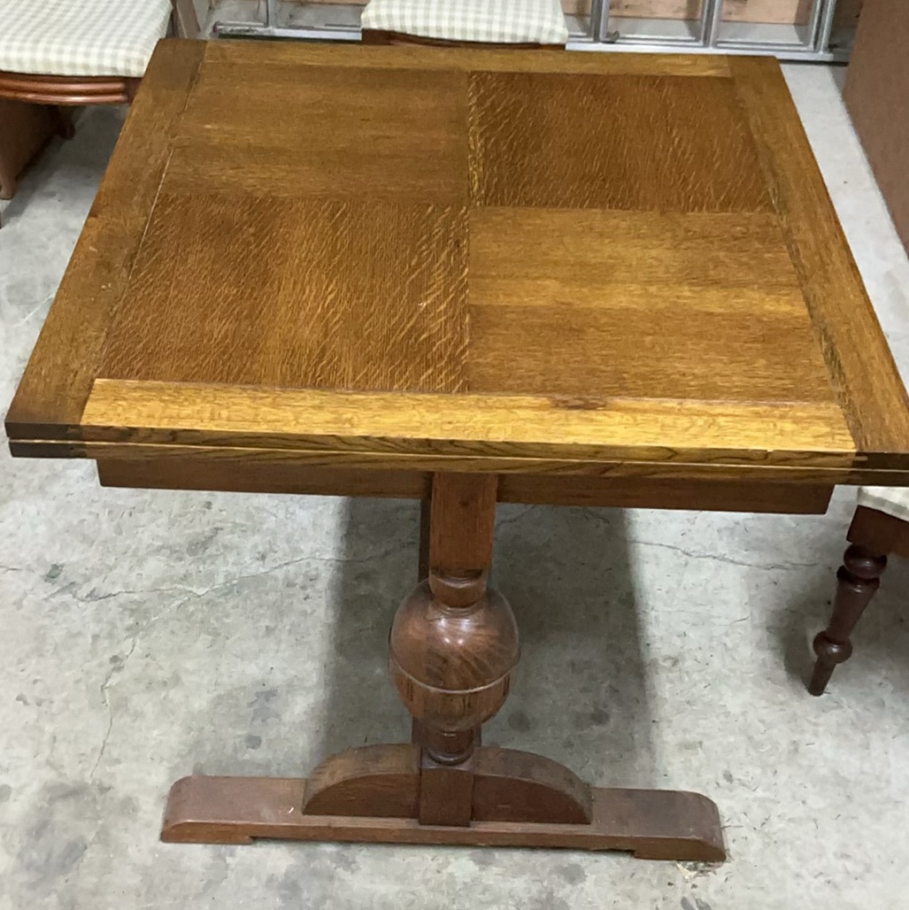Antique Square Oak Table, with slide out leaves, Four Chairs - image 3 of 11