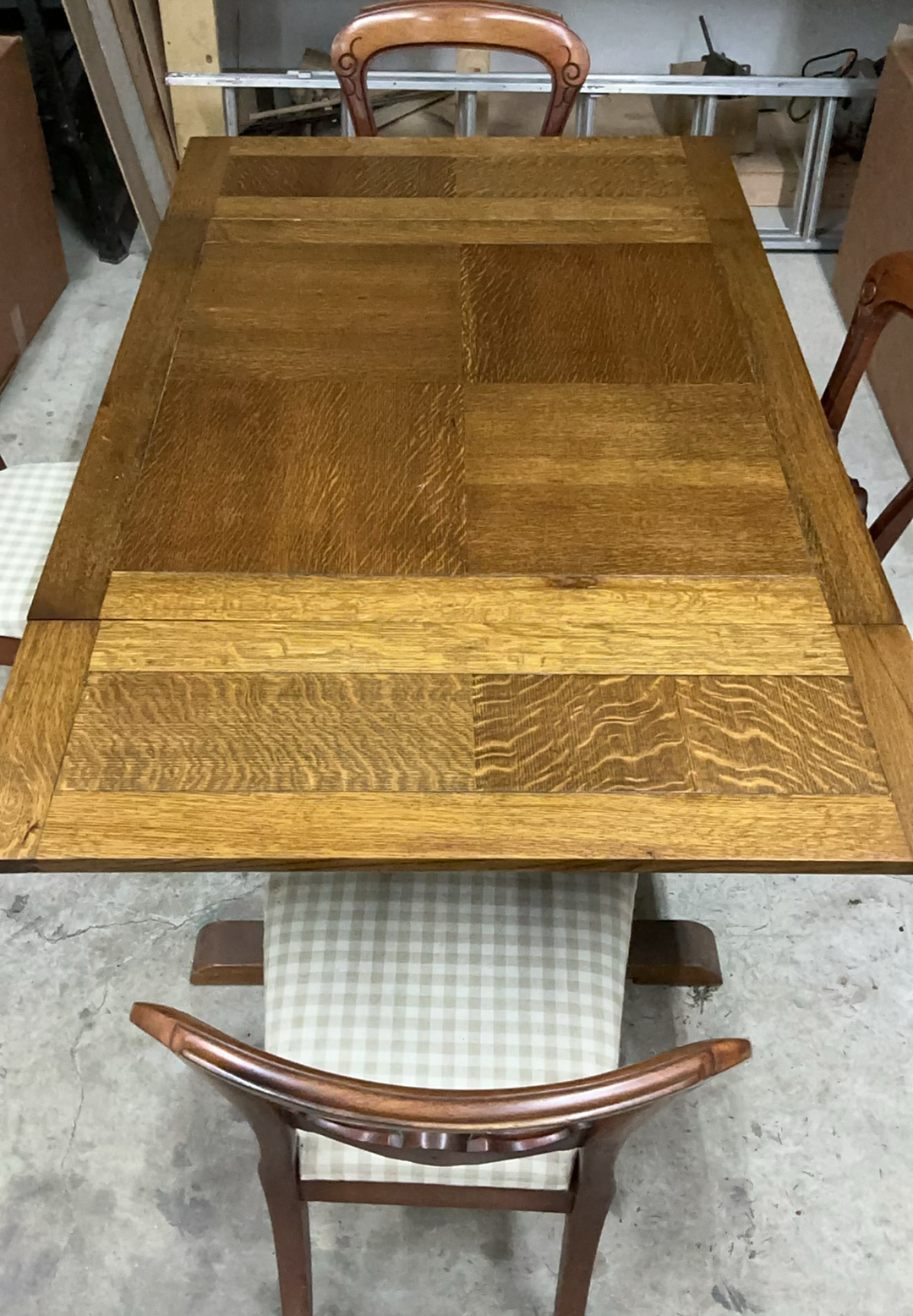 Antique Square Oak Table, with slide out leaves, Four Chairs - image 1 of 11