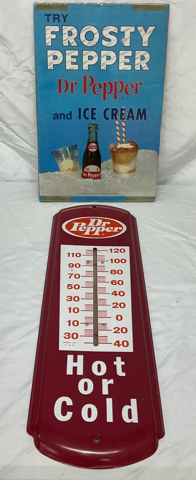 Vintage Metal Dr. Pepper Thermometer And Print Advertisement - image 1 of 8